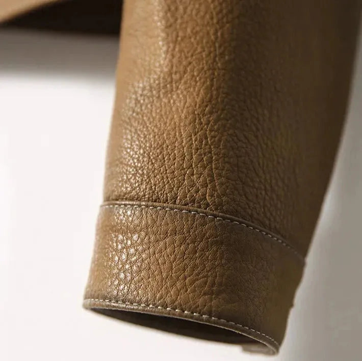 Women’s Tailored Classic Leather Jacket with Lapel Collar