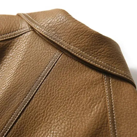 Women’s Tailored Classic Leather Jacket with Lapel Collar