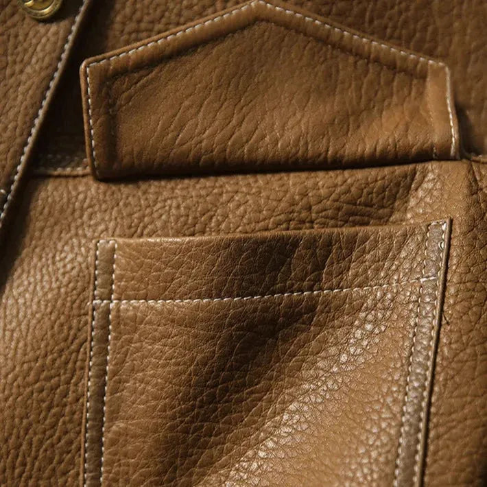 Women’s Tailored Classic Leather Jacket with Lapel Collar