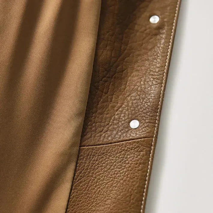 Women’s Tailored Classic Leather Jacket with Lapel Collar