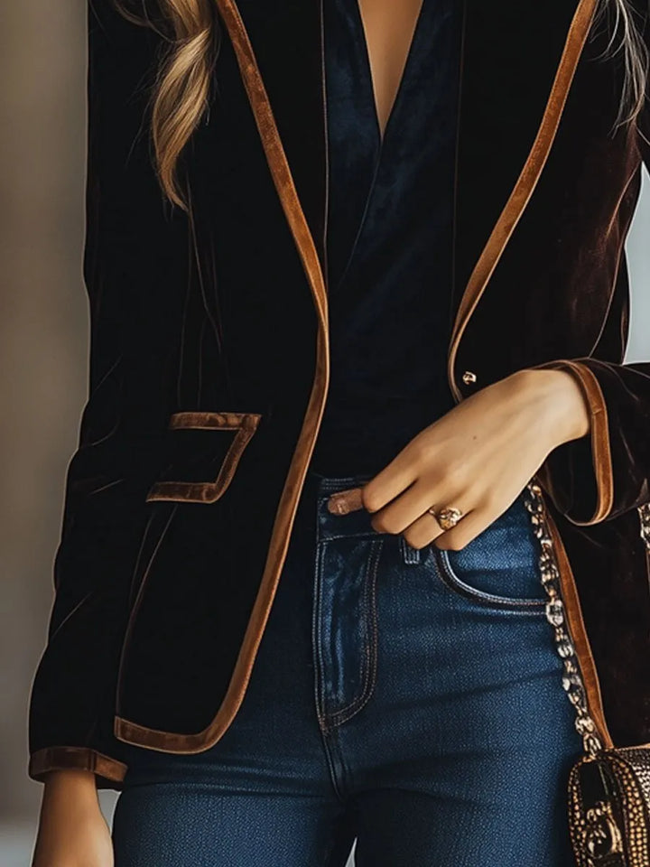 Women's Velvet Oversized Blazer Jacket with Front Pockets