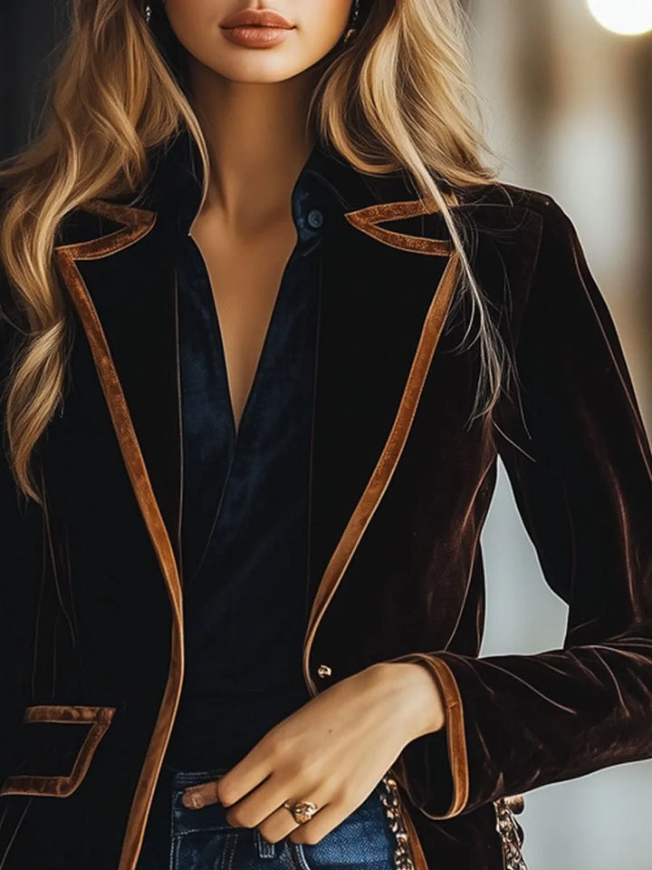 Women's Velvet Oversized Blazer Jacket with Front Pockets