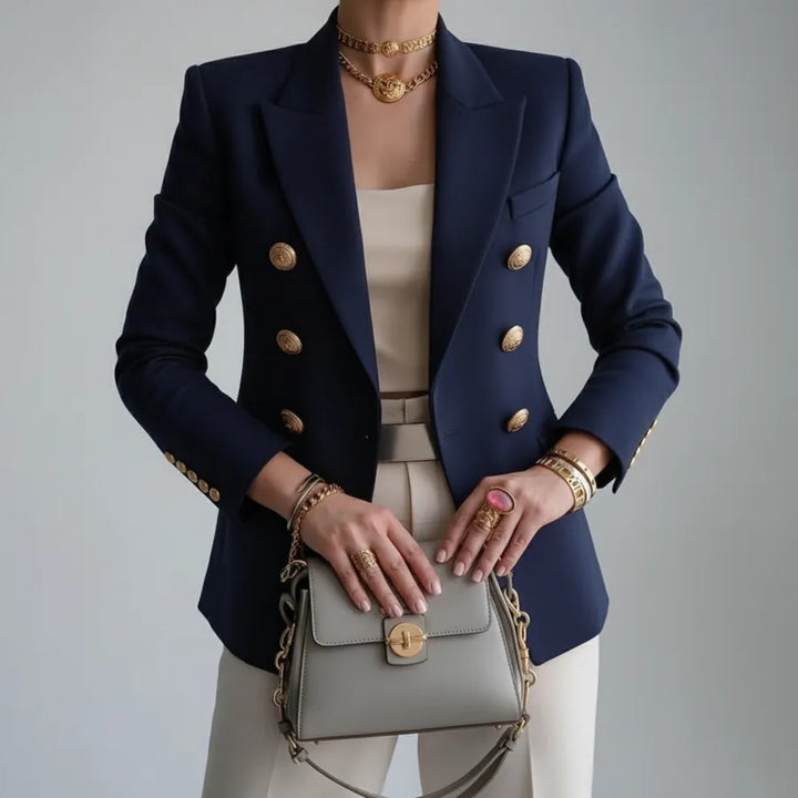 Women's Vintage Blazer Jacket with Double-Breasted Buttons