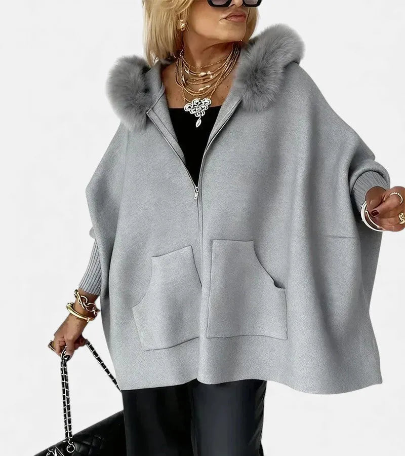 Women's Zip-Up Cape Jacket with Sherpa Lined