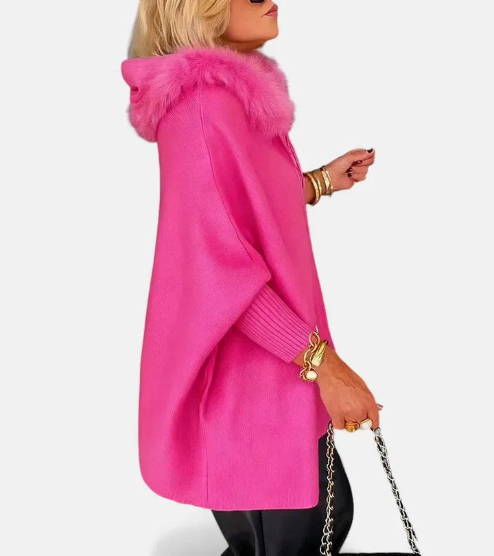 Women's Zip-Up Cape Jacket with Sherpa Lined