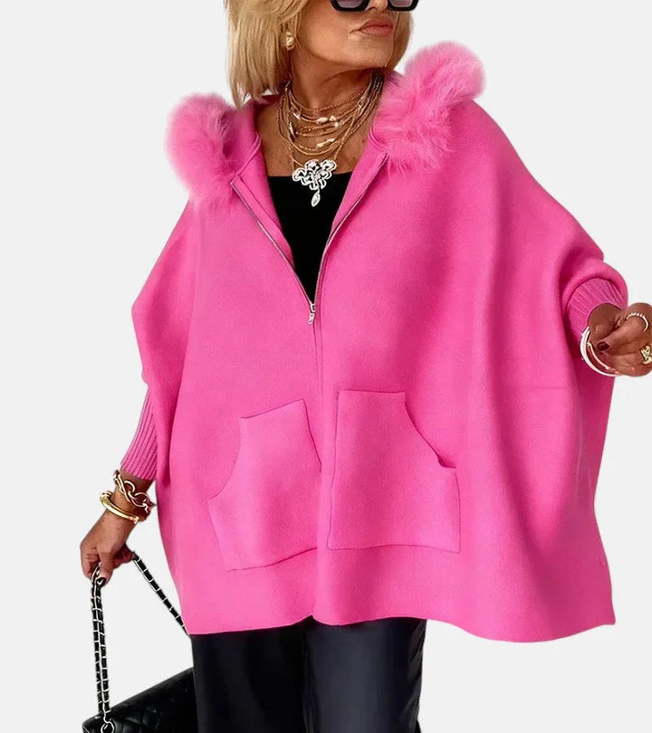Women's Zip-Up Cape Jacket with Sherpa Lined