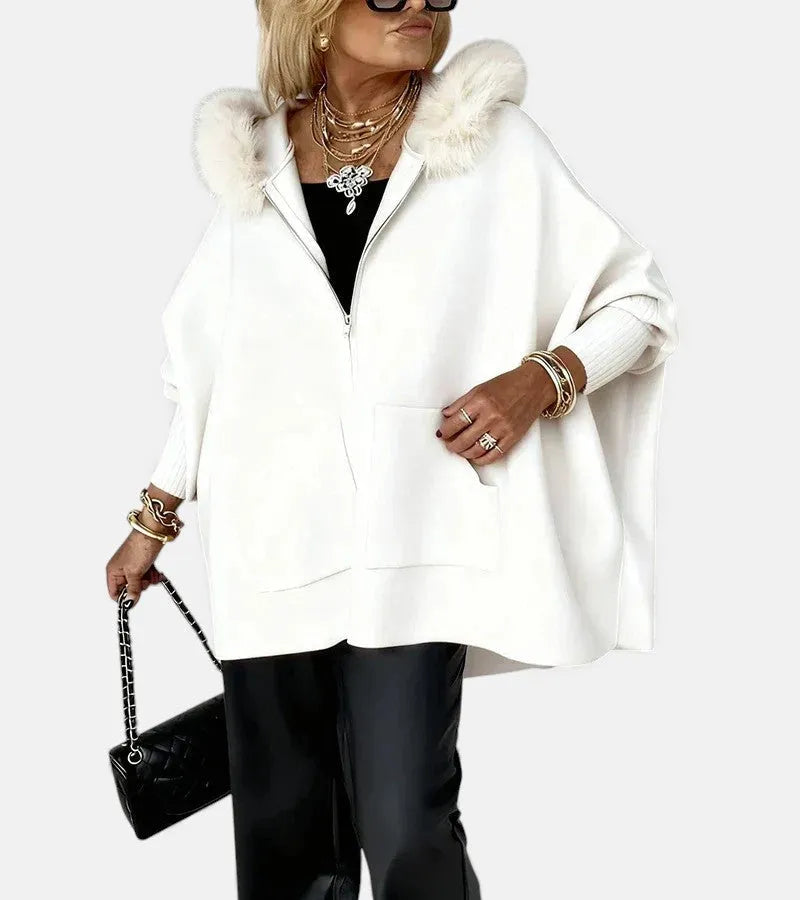 Women's Zip-Up Cape Jacket with Sherpa Lined