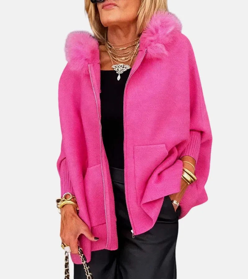 Women's Zip-Up Cape Jacket with Sherpa Lined