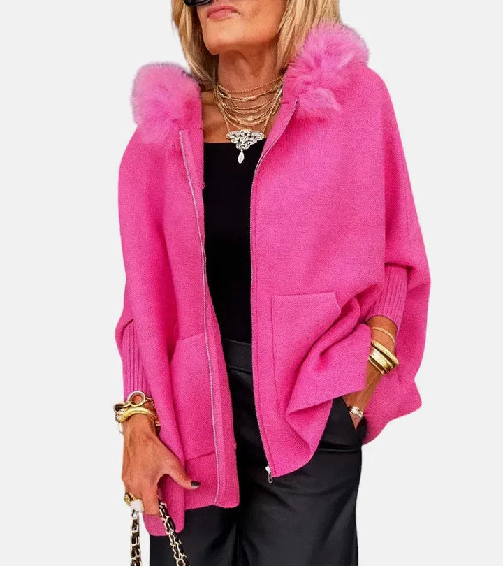 Women's Zip-Up Cape Jacket with Sherpa Lined