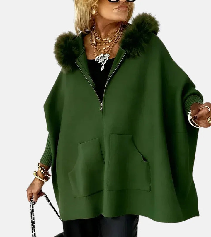 Women's Zip-Up Cape Jacket with Sherpa Lined
