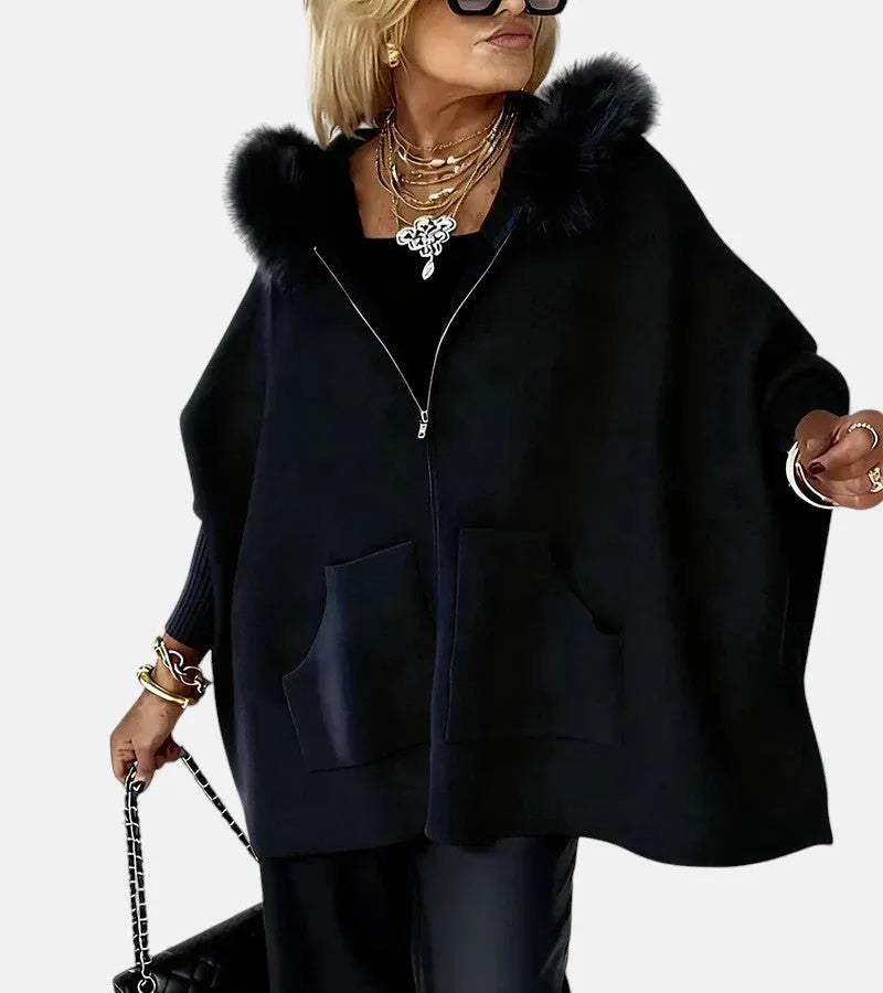 Women's Zip-Up Cape Jacket with Sherpa Lined
