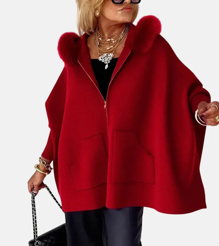 Women's Zip-Up Cape Jacket with Sherpa Lined