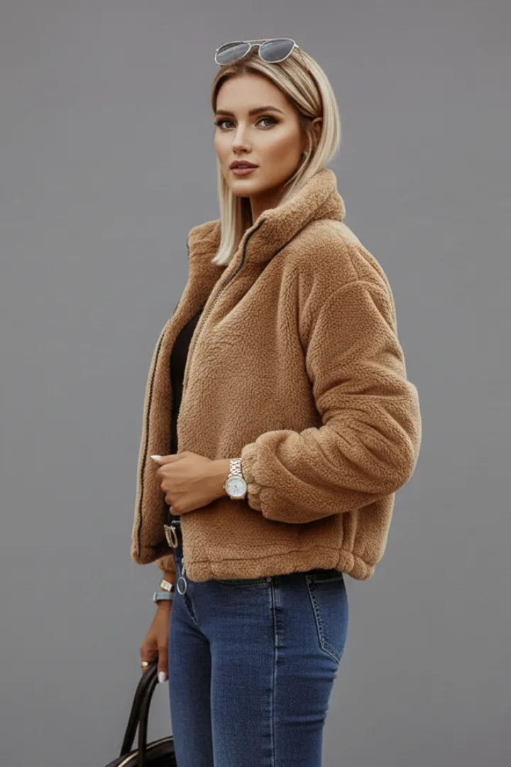 Women’s Zip-Up Casual Jacket with Raised Collar