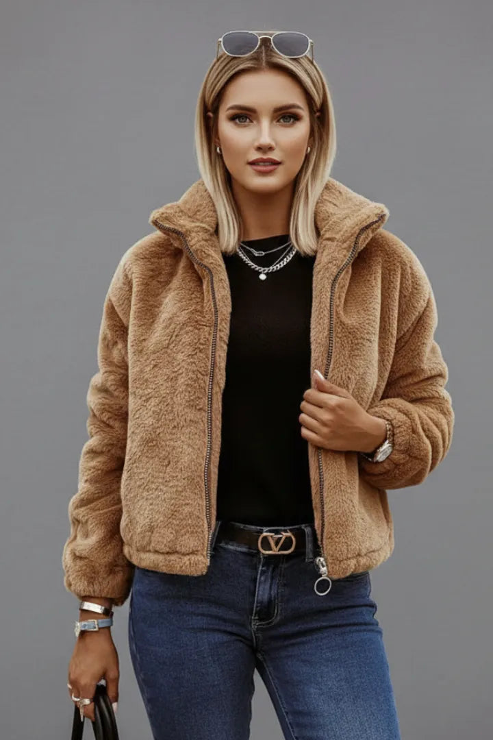 Women’s Zip-Up Casual Jacket with Raised Collar