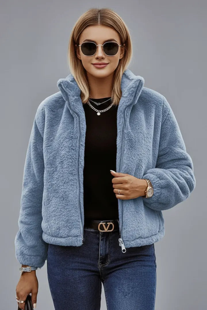 Women’s Zip-Up Casual Jacket with Raised Collar