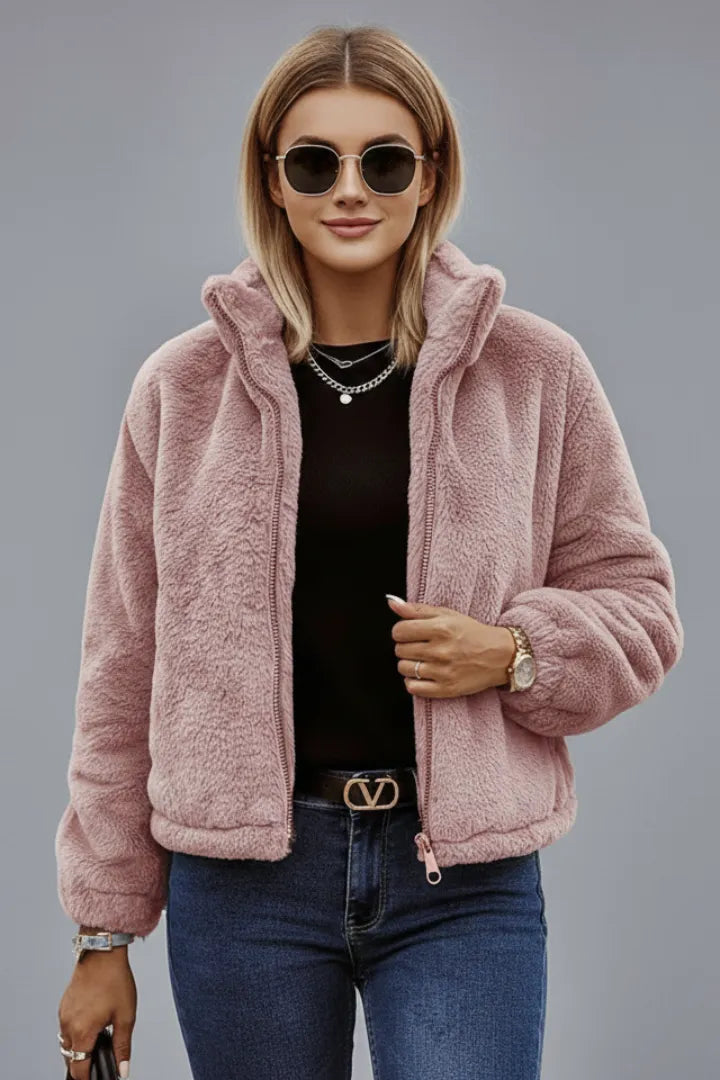 Women’s Zip-Up Casual Jacket with Raised Collar