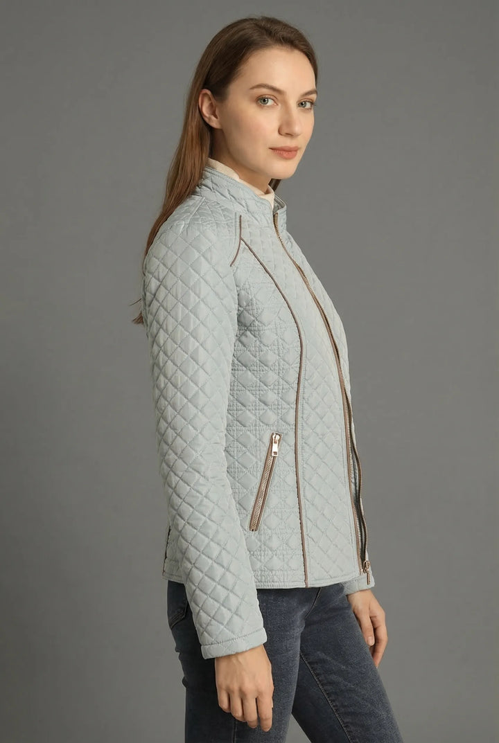 Women’s Zip-Up Quilted Jacket with Stand-Up Collar