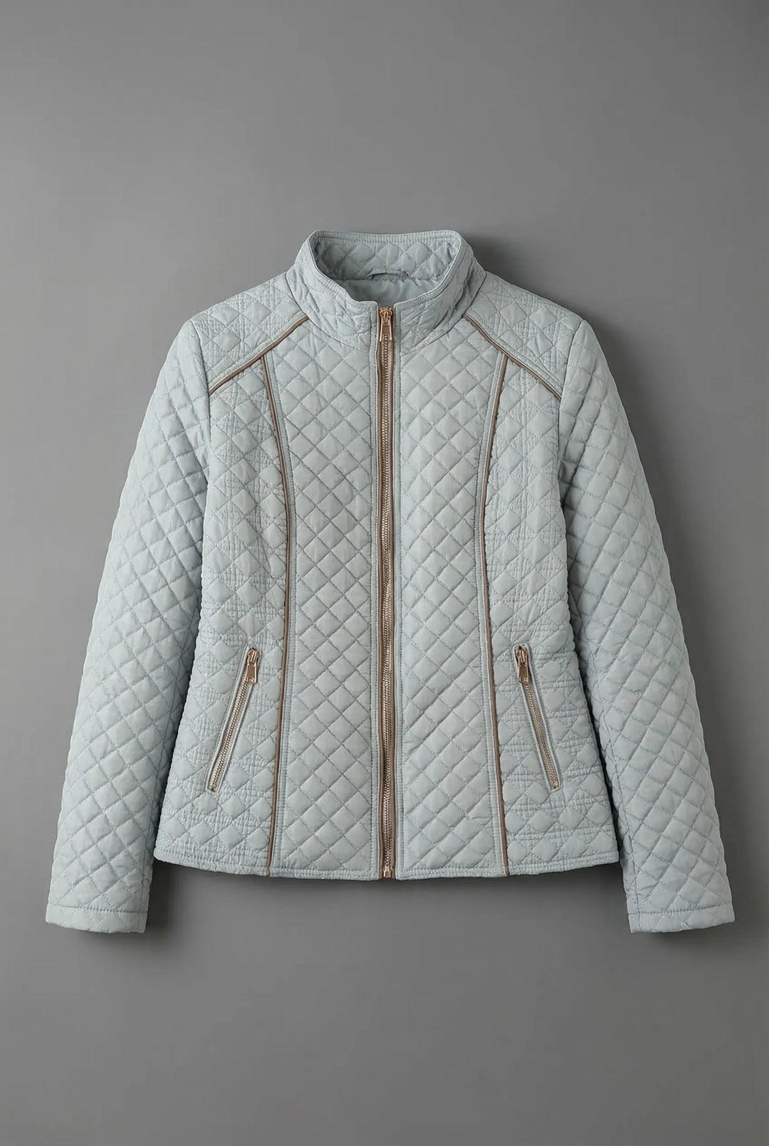 Women’s Zip-Up Quilted Jacket with Stand-Up Collar