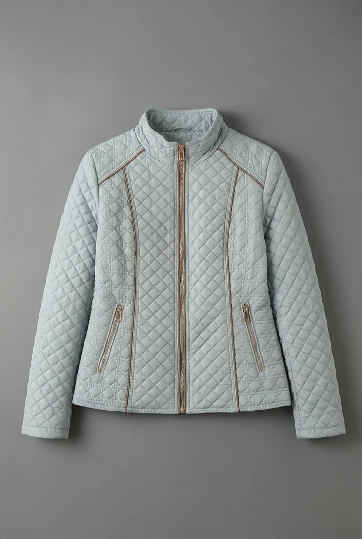 Women’s Zip-Up Quilted Jacket with Stand-Up Collar