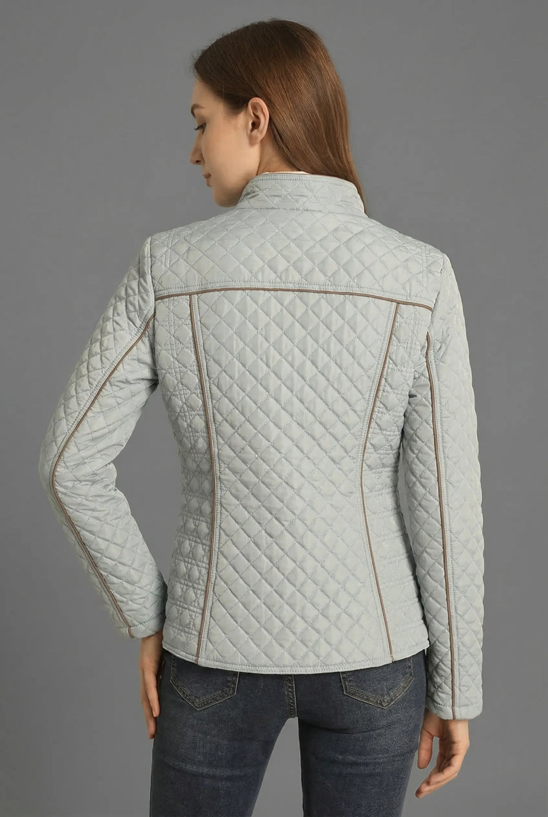 Women’s Zip-Up Quilted Jacket with Stand-Up Collar