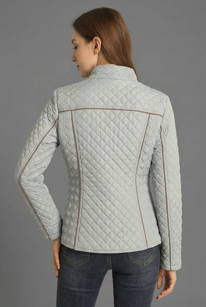 Women’s Zip-Up Quilted Jacket with Stand-Up Collar
