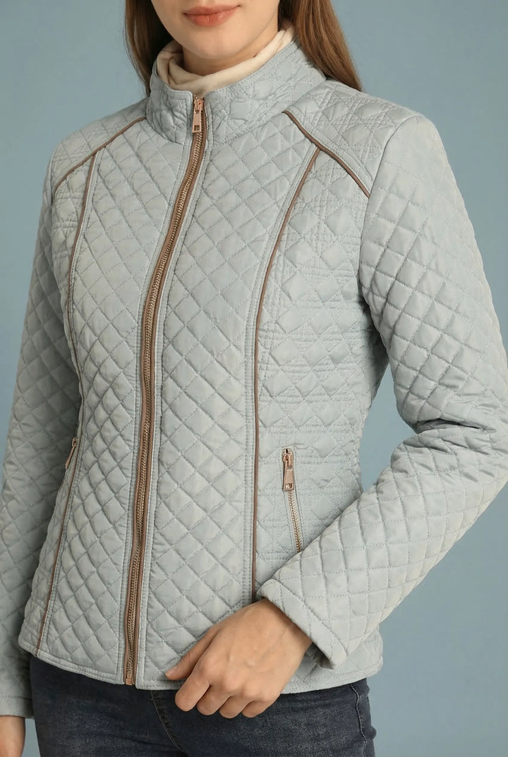 Women’s Zip-Up Quilted Jacket with Stand-Up Collar