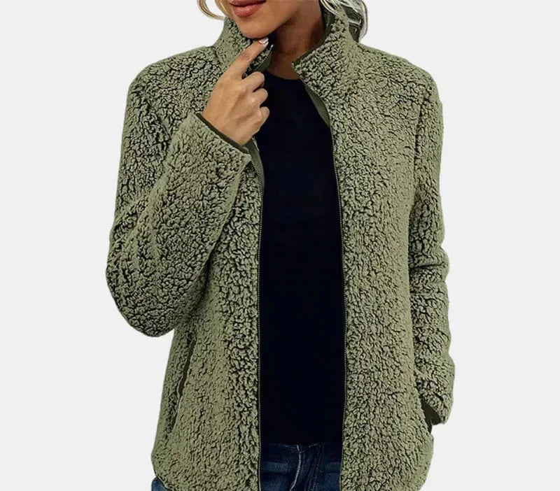 Women's Zip-Up Teddy Jacket with Sherpa Lined