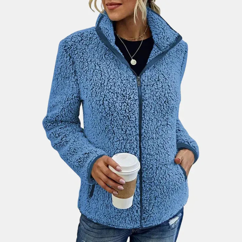 Women's Zip-Up Teddy Jacket with Sherpa Lined