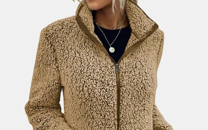 Women's Zip-Up Teddy Jacket with Sherpa Lined