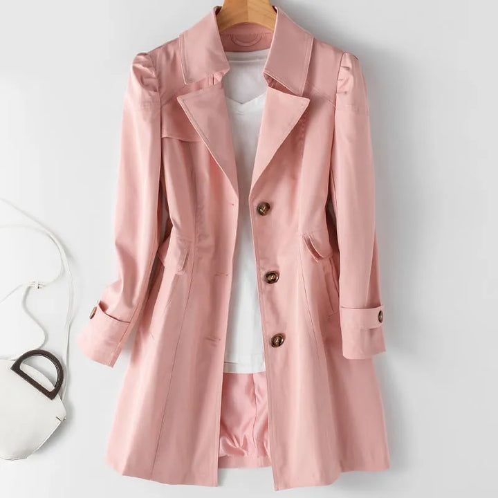 Women’s Classic Coat with Notched Lapels and Water-Resistant Finish