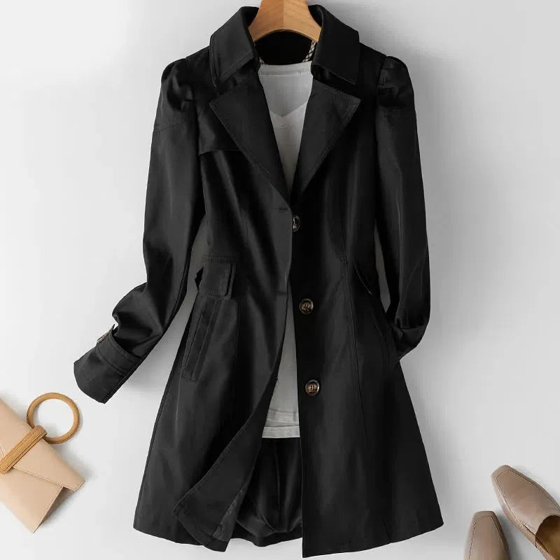 Women’s Classic Coat with Notched Lapels and Water-Resistant Finish