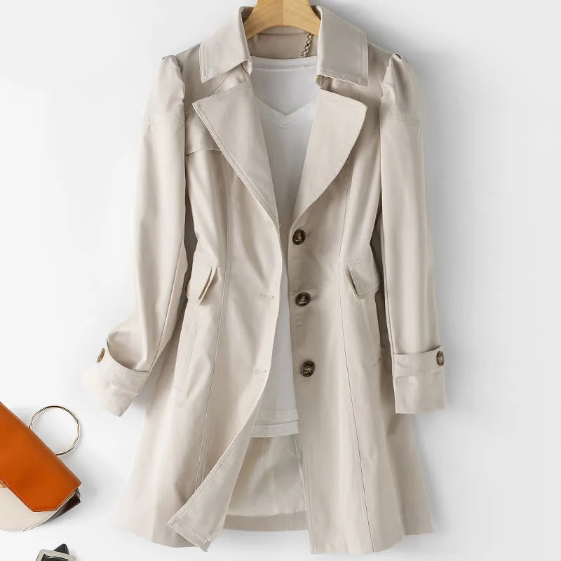 Women’s Classic Coat with Notched Lapels and Water-Resistant Finish