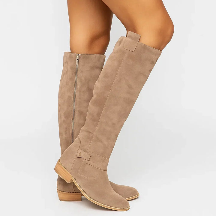 Women’s Knee High Block Heel Boots with Side Zip