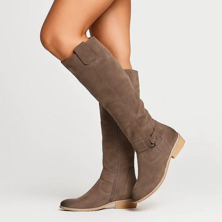 Women’s Knee High Block Heel Boots with Side Zip