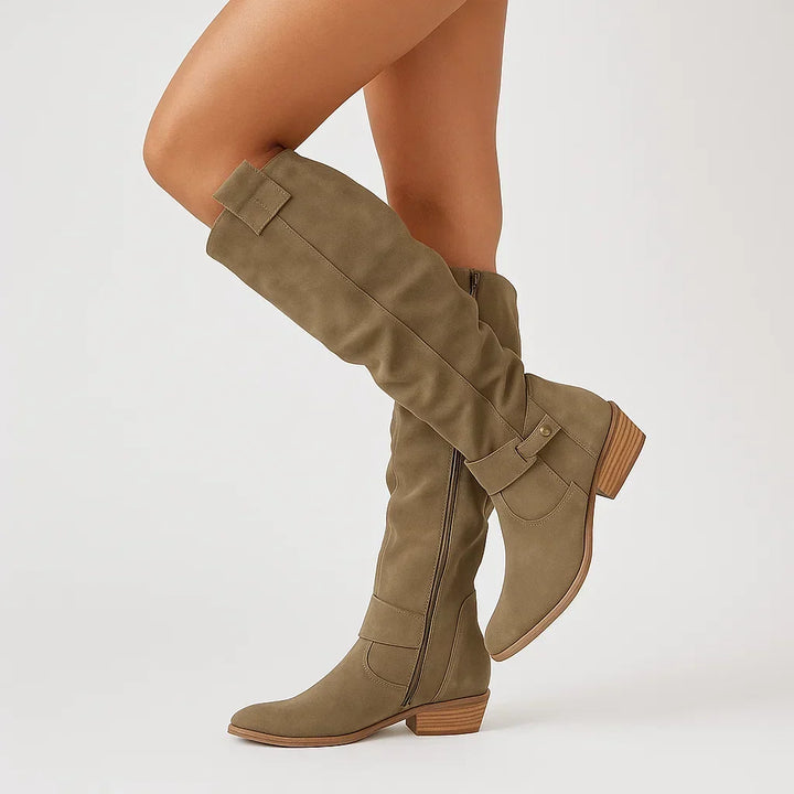 Women’s Knee High Block Heel Boots with Side Zip