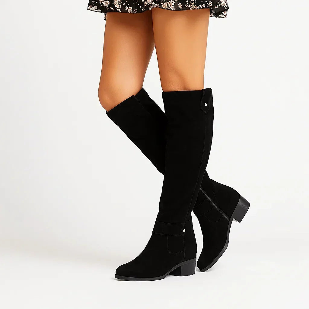Women’s Knee High Block Heel Boots with Side Zip