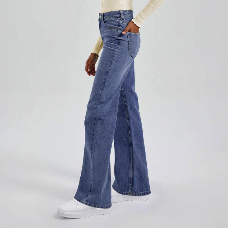 Women's Minimalist High Waist Denim Stretch Wide Leg Jeans, Trendy Multi-Pocket Denim Trousers for Women, Classic Women's Pants, Street Womenswear